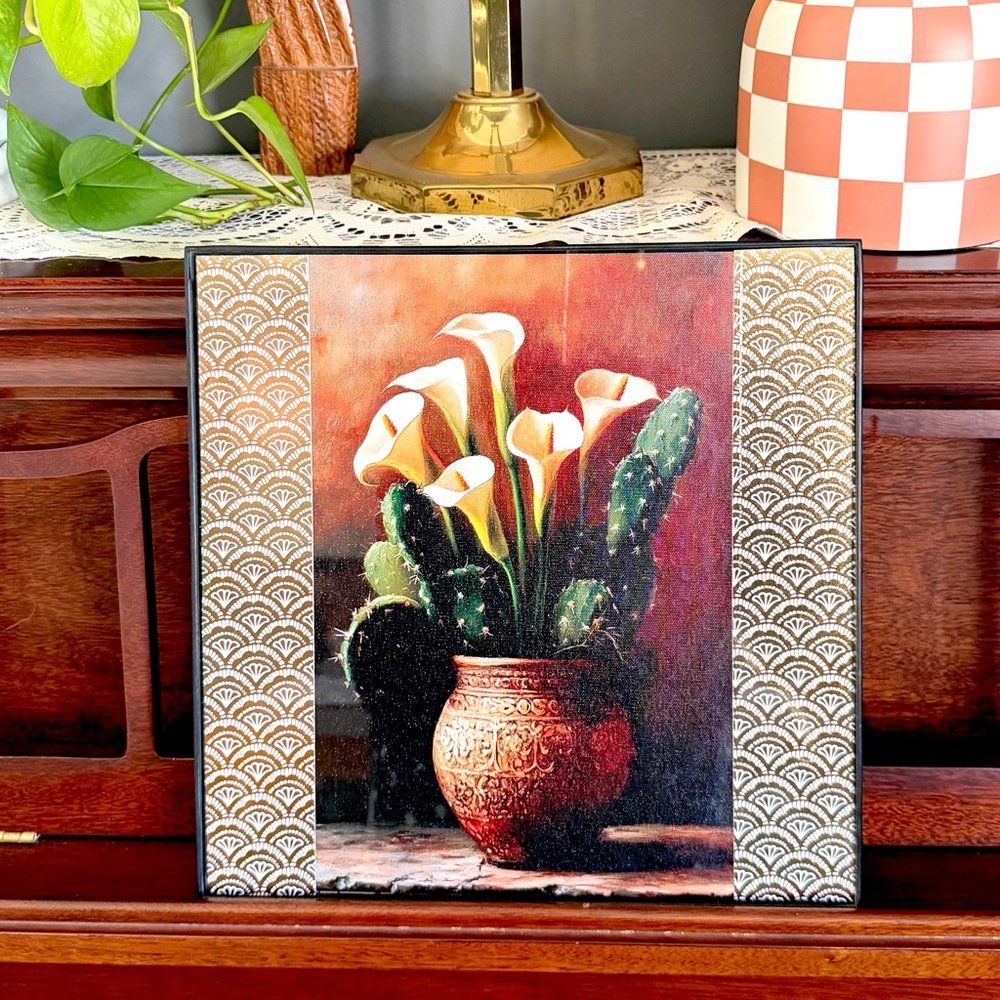 Calla Lily & Cactus Mexican Art Planter Dark Moody Canvas Prjnt Framed Wall Art